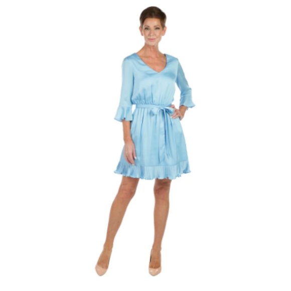 Bebe Womens 3/4 Sleeve Ruffle Hem Tie Waist Dress